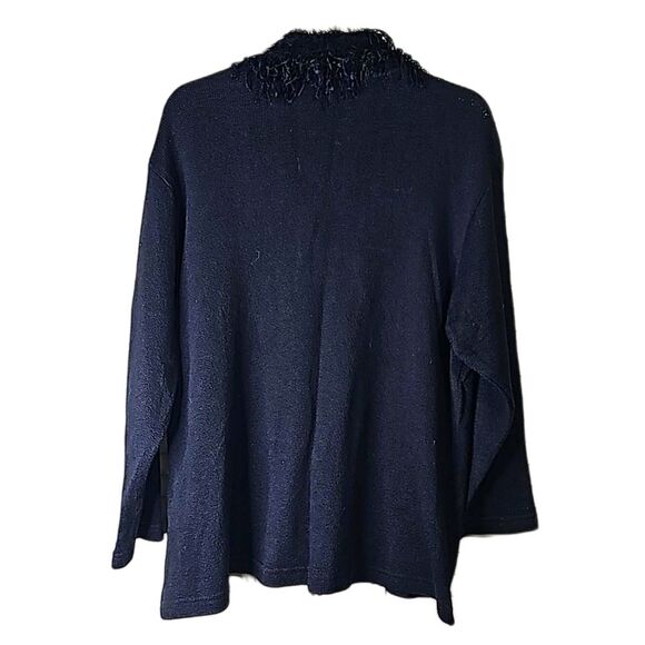 Cardigan Boho Fringe Collar Black with Multicolor Front Patchwork Size Medium - Picture 4 of 4